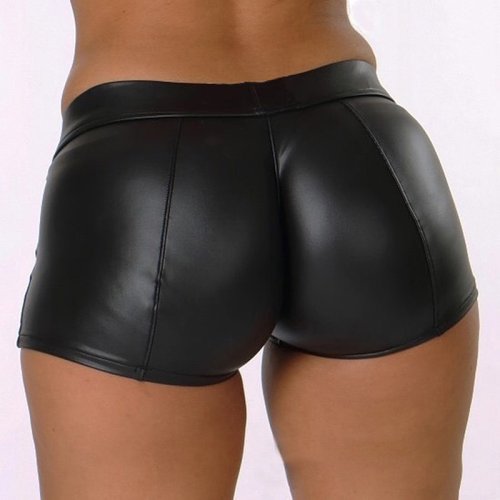 Image de Mini Short Faux Cuir Élastique Taille Haute