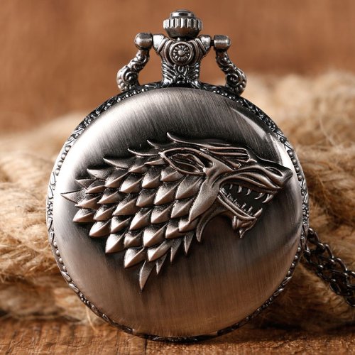 Bild von Retro Wolfkopf Taschenuhr mit Halskette – Stilvolle Geschenkidee