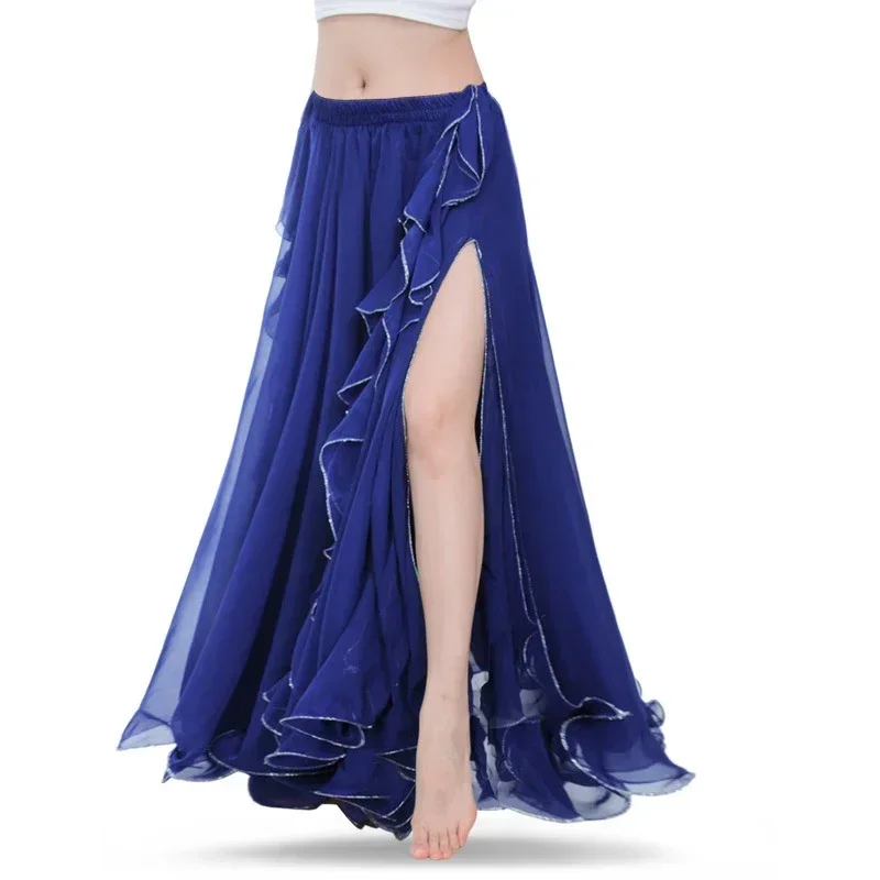 Image of Elegant Chiffon Belly Dance Skirt with Double High Slits – Oriental Style, Belt-Free Design for Women