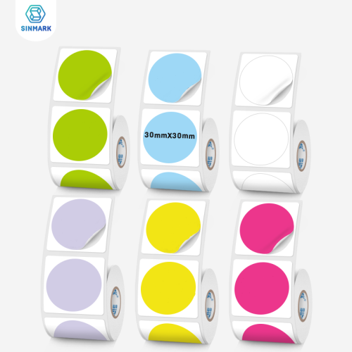 Image of Premium Waterproof Circular Color Label Thermal Paper Stickers for Sinmark Portable Printer – 30mm Diameter Adhesive Labels for Office, Retail & Personal Use