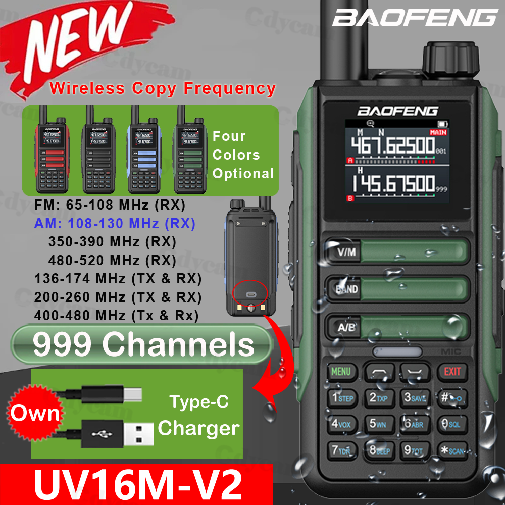Immagine di Aggiornamento Baofeng UV16M V2 Walkie Talkie 15W Ad alta capacità AM FM Radio bidirezionale Full Band LCD 999CH Frequenza Copia NOAA Rumore Ridurre