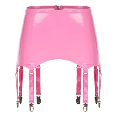Image de Mini Jupe en Cuir Look Mouillé avec Jarretières et Clips Métalliques