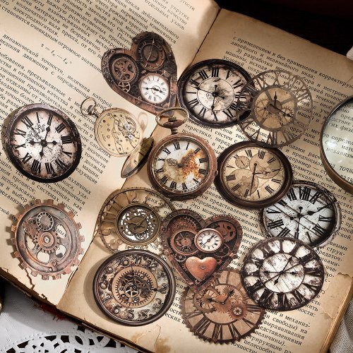 Imagen de Pack de 30 Pegatinas Vintage de Reloj Mecánico para Álbumes de Recortes, Collage Artístico y Decoración Manual