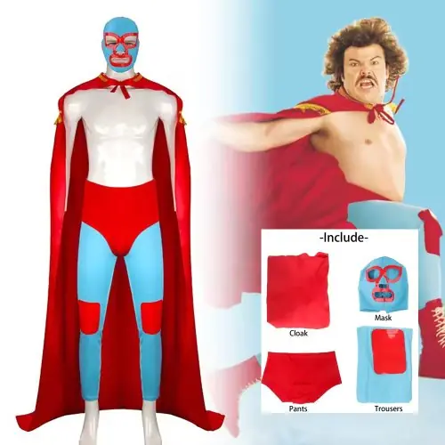 Image de Costume de Lutteur Mexicain Nacho - Rouge & Masque