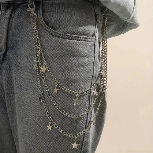 Zdjęcie Stylowy metalowy łańcuszek na pas z hip hopowym motywem pięcioramienną gwiazdą i wisiorkiem w kształcie motyla – uliczny akcesorium do spodni z personalizacją