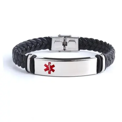Image de Bracelet Personnalisé en Cuir & Acier - Gravure Nom ou Logo