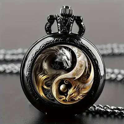 Montre de Poche Rétro Dragon Doré & Argenté