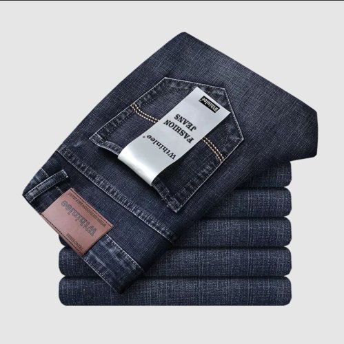 Afbeelding van Stijlvolle Heren Jeans met Rechte Pasvorm – Klassieke Blauwe en Zwarte Stretch Denim Broek voor Dagelijks Gebruik en Werk