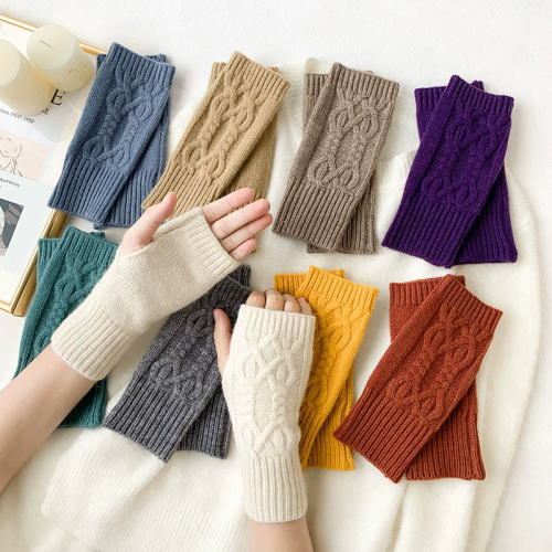 Image of Cozy Women's Winter Knit Gloves with Faux Wool Design – Fashionable Fingerless Mittens for Warmth and Style