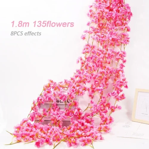 Bild von Künstliche Blumen Kirschblüten Ranken Seidenblumen Sakura Rattan Weihnachtsschmuck Hängegirlande Hochzeit Heimdekoration