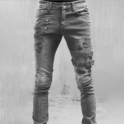 Image de Pantalon Motard Slim Déchiré Homme - Denim Extensible 2025