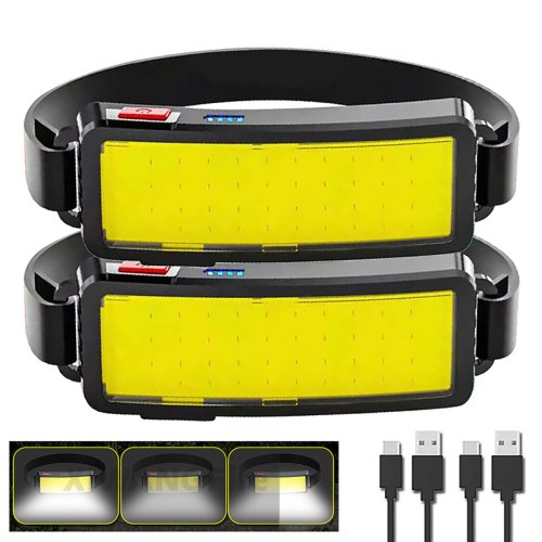 Immagine di Lampada Frontale LED COB Potente con Batteria Integrata, Torcia Ricaricabile Impermeabile per Campeggio, Pesca e Attività All'Aperto