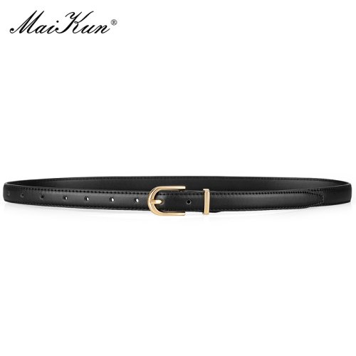 Image of Elegant Gold Alloy Buckle Skinny Belt for Women – Faux Leather Dress Belt with Sleek Design