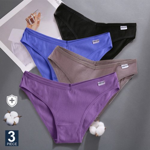 Afbeelding van Finetoo 3-delige set katoenen slips voor vrouwen, XXL, sexy en comfortabel ondergoed voor dames