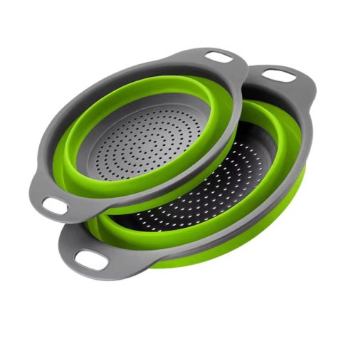 Immagine di Cestello di scarico pieghevole in silicone Cestino per lavaggio frutta e verdura Colino pieghevole S...