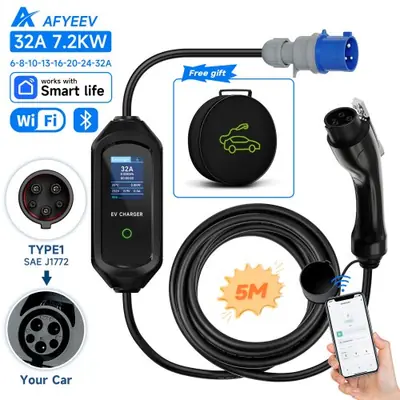Image de Chargeur EV Portable 7.2kW Type 1 & Type 2 - WiFi, Bluetooth & App