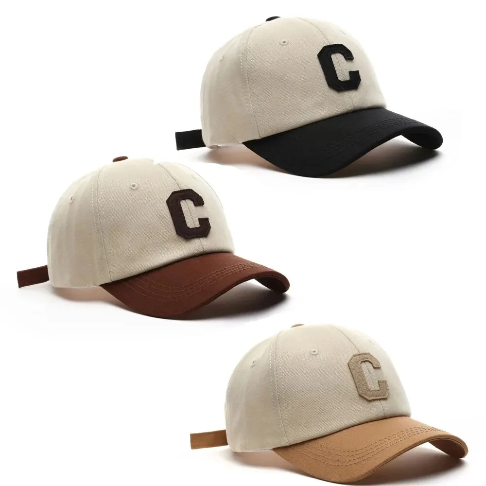 Imagen de Gorra de béisbol para mujeres y hombres, sombrero con parche de letra C a la moda, gorras con visera de verano, diseño de bloques de color para uso informal