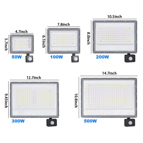 Afbeelding van Waterdichte LED Schijnwerper met PIR Bewegingssensor – 50W tot 500W, Buitenverlichting voor Tuin, Straat en Wandlamp