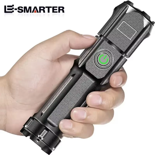 Image of Telescopic Zoom Tactical Flashlight with Rechargeable LED, 4 Lighting Modes, Long Range, Waterproof Design for Camping, Fishing, and Outdoor Adventures