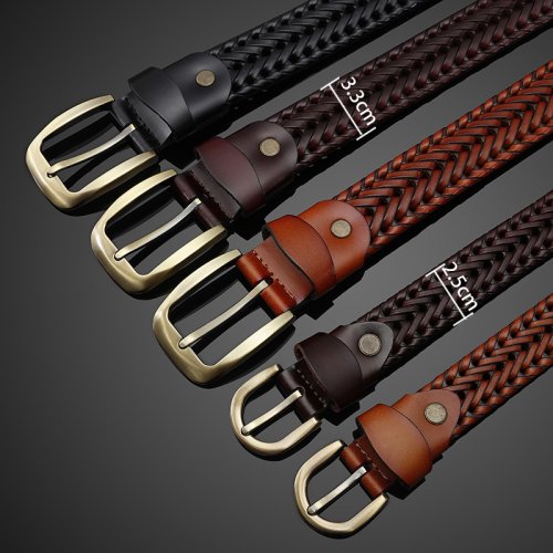 Bild von Luxuriöser geflochtener Leder-Gürtel mit Dornschließe – Hochwertiger Vintage-Stil Gürtel für Herren, ideal als Jeansgürtel für lässige Outfits