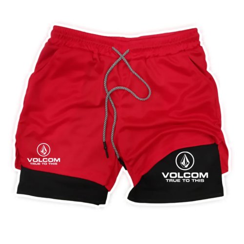 Image of Men's Volcom Print 2-in-1 Workout Running Shorts with Compression Liner, Phone Pocket & Towel Loop –基督教 Gym Athletic Shorts