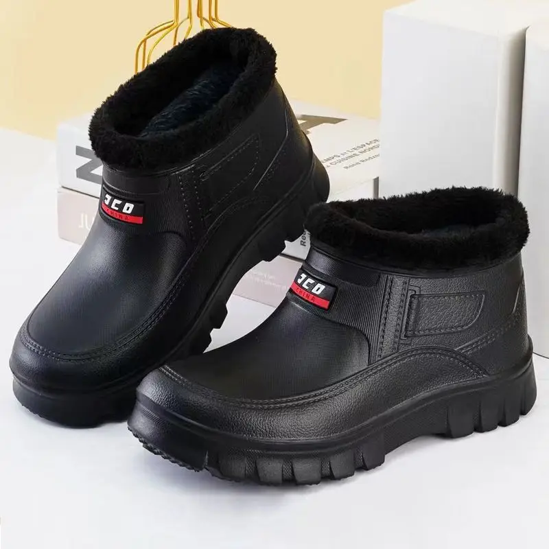 Image of Men's Winter Warm Cotton Snow Boots with Plush Lining – Plus Size Outdoor Casual Waterproof Shoes for Cold Weather & Car Washing