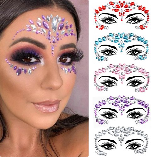 Bild von Glitzernde 3D Strass Gesichtstattoos – Festival Make-up & Dekoration