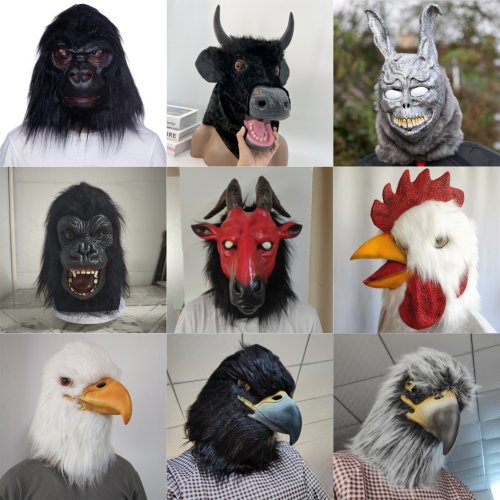 Imagen de Máscaras de Animales de Peluche Realistas para Carnaval y Halloween: Águila, Toro Negro, Orangután y Mono – Accesorios de Cosplay de Alta Calidad