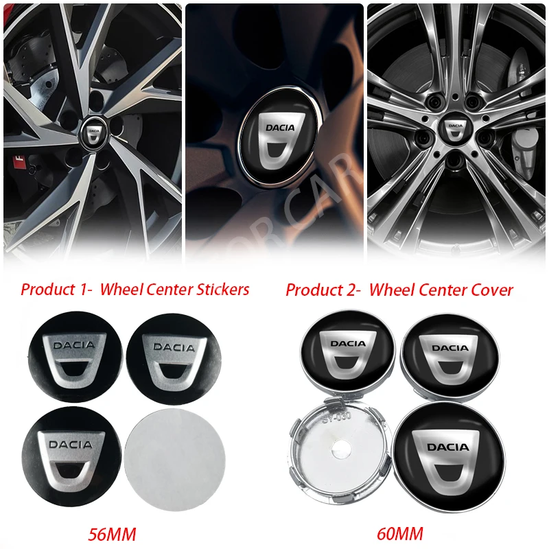Imagen de Cubiertas Centrales de Rueda para Coche - Tapacubos de Aluminio con Pegatinas para Dacia Duster, Logan MCV, Sandero y Dokker