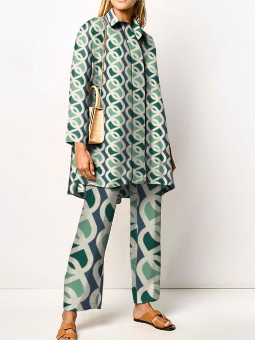 Imagen de Conjuntos de pantalones con estampado Vintage para mujer, camisas largas y pantalones de piernas anchas, conjunto de dos piezas, ropa de calle a la moda, trajes para mujer, novedad de otoño