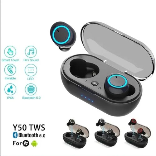 Image of Y50 TWS Wireless Bluetooth 5.0 Earphones with Touch Control, 9D Stereo Sound, Built-in Mic, Waterproof Sport Earbuds Featuring LED Display