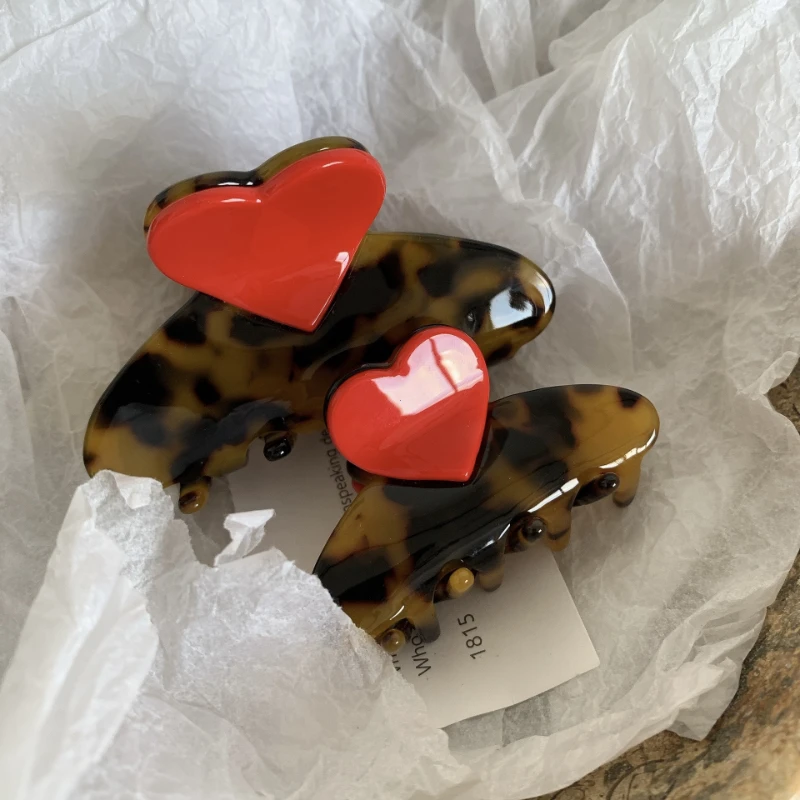 Afbeelding van Creatieve kleur bijpassende acetaat haarclip lief en schattig meisje liefde grijpclip achterhoofdplaat haar haai clip haaraccessoires