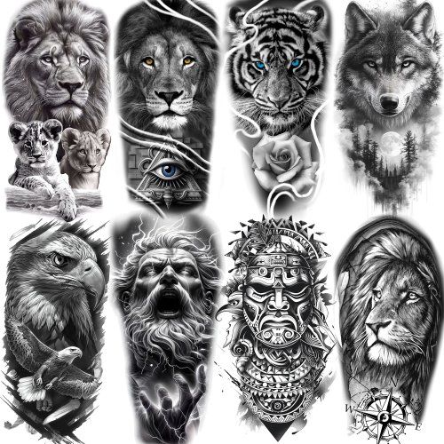 Bild von Realistische Temporäre Tattoos – Löwe, Jesus, Adler & Wolf