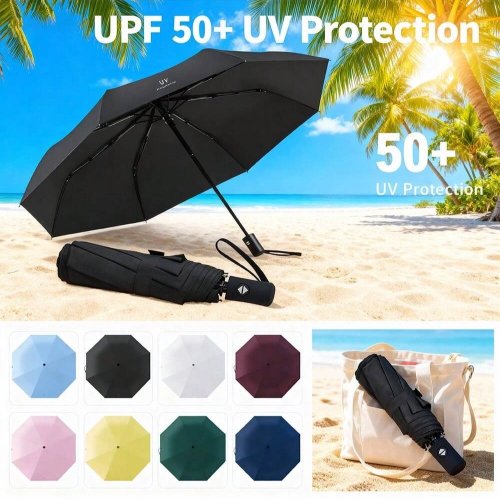 Image of 8 Rib Automatic Folding Umbrella – Compact, Lightweight, Durable UV Protection for Rain and Sun with Built-in Sunshade
