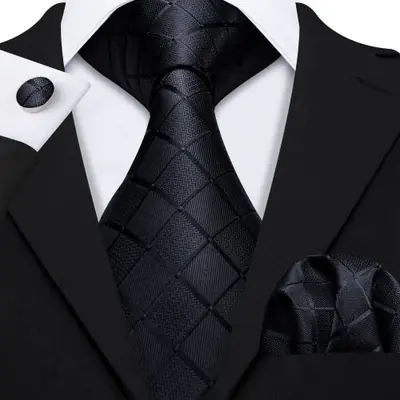 Image de Cravate à carreaux jacquard homme + boutons de manchette