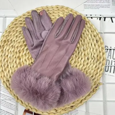 Image de Gants Hiver Femme Chauffants en Cuir PU - Écran Tactile & Peluche