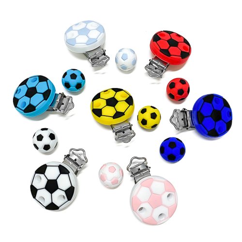 Image of Soft Silicone Baby Teething Bracelet with Cartoon Football Beads – DIY Pacifier Chain & Teether Toy for Infants