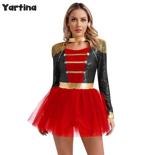 Immagine di Costume da Direttore di Circo per Donna con Glitter – Abito da Domatore di Leoni per Halloween, Carnevale e Feste Tematiche