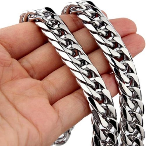 Image of Stainless Steel Cuban Link Chain Necklace for Men – Silver Color, 8mm, 10mm, 12mm, 14mm Width – Hip Hop & Punk Style Fashion Jewelry