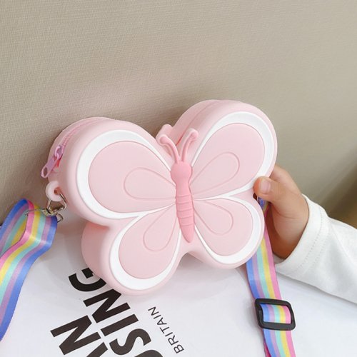 Immagine di Borse a tracolla in silicone per bambini con fiocco adorabile Borsa a tracolla per bambina a forma di farfalla carina Portamonete per bambini color caramello