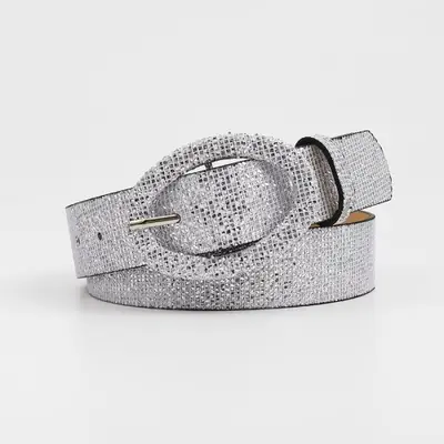 Image de Ceinture Femme Tendance avec Paillettes & Boucle Ovale Rétro