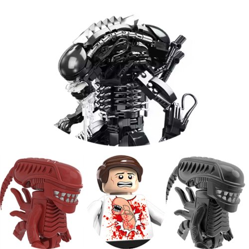Zdjęcie Zestaw klocków budowlanych z postaciami Ellen Ripley, Xenomorfa, Terminatora i Predatora – idealny prezent dla fanów filmów o wojnie robotów i kosmicznych potworach
