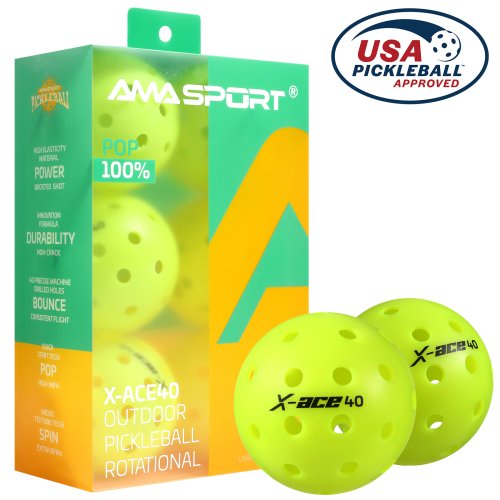 Imagen de Pelotas de Pickleball AMA Sport X Ace - 40 Agujeros, Duraderas, Resistentes a Grietas, Bola de Una Pieza, Color Amarillo Pop Óptico, Ideales para Juego Exterior