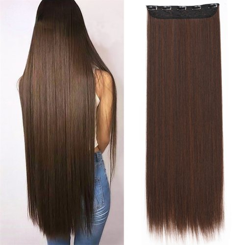 Bild von Synthetische Clip-In-Haarverlängerung 32-40 Zoll – Langes, Gerades, Unsichtbares Haarteil in Schwarzbraun für Frauen
