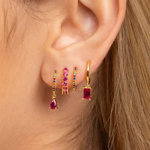 Image of Elegant Korean-Style Stainless Steel Zircon Water Drop Huggie Hoop Earrings Set – Minimalist Square Design for Women’s Fashion Jewelry
