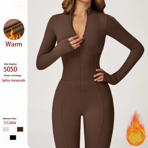 Tuta Sportiva Invernale da Donna in Pile Caldo con Cerniera, Maniche Lunghe e Top Monopezzo per Fitness, Danza e Attività Sportive