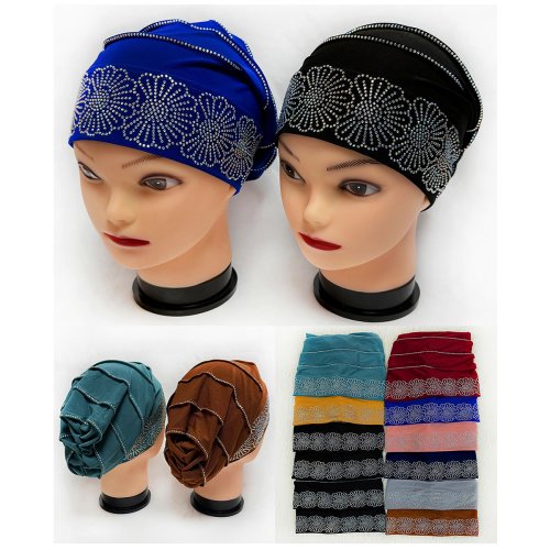 Immagine di Turbante Musulmano Arabo in Acrilico Elastico con Design Decorativo - Cappello da Preghiera per Donne, Fascia Telescopica Stile Tradizionale per Attività Giornaliere