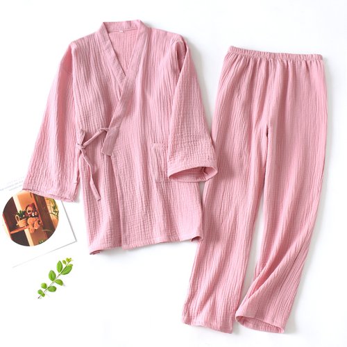 Afbeelding van Elegante Japanse Kimono Set van 100% Katoen - Tweedelig Yukata Pyjama voor Heren en Dames, Losse Zweetstoompak voor Thuiscomfort