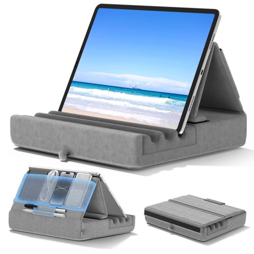 Imagen de Soporte Plegable para Tableta con Almohadilla Suave y Bolsillo para Lápiz Óptico, Ideal para Cama y Escritorio - Compatible con iPad Pro
