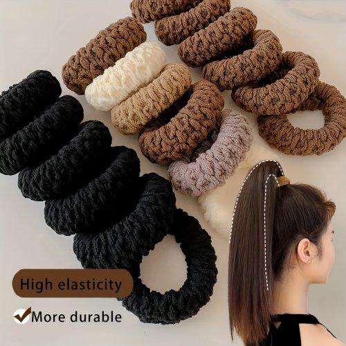 Immagine di Elastici per Capelli Larghi e Spessi - Set da 10 Pezzi in Materiale Resistente e Naturale, Ideali per Code di Cavallo e Panini Senza Danni